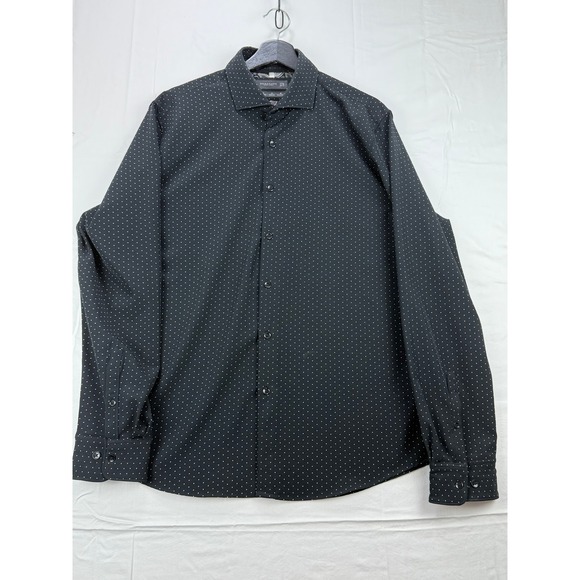 Denim & Flower Mens XL Dress Shirt Black White‎ Dot Paisley Trim Long Sleeve - Picture 3 of 4